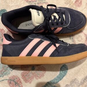 Adidas Dark Blue and Light Pink sued shoes